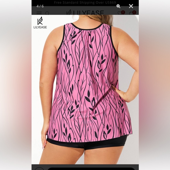 Plants Print Wide Straps Elegant Tankini Top - Picture 5 of 6